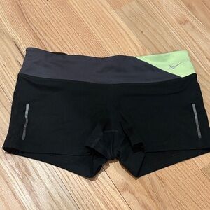 Nike Women's Black and Lime Green Athletic Shorts